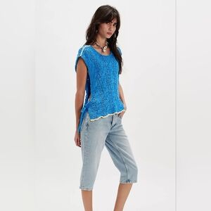 NWT FP "Arlo"Blue Textured Knit Sleeveless Tank